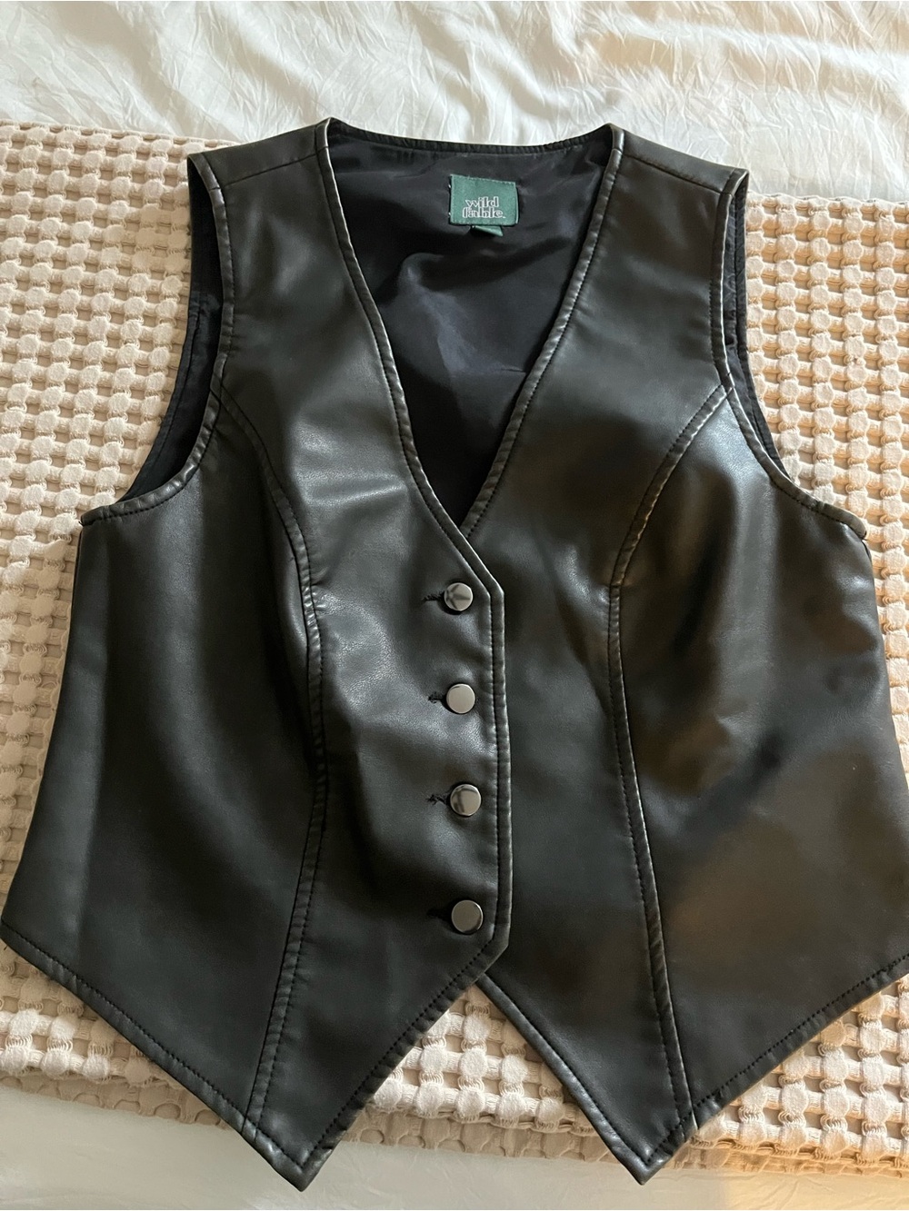 wild fable Black Faux Leather Vest with Button Front